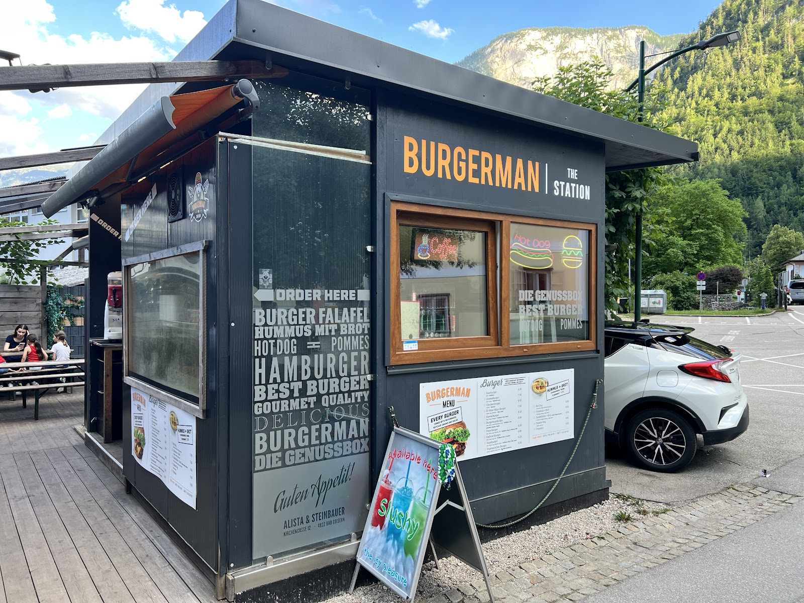 Burgerman The Station food counter with full storefront sign